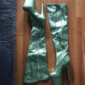 Vintage appeal lime green platform thigh high boot